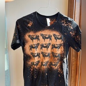 SOLD NO LONGER AVALIABLE - Cow T-Shirt, Black with Bleach Distressing
